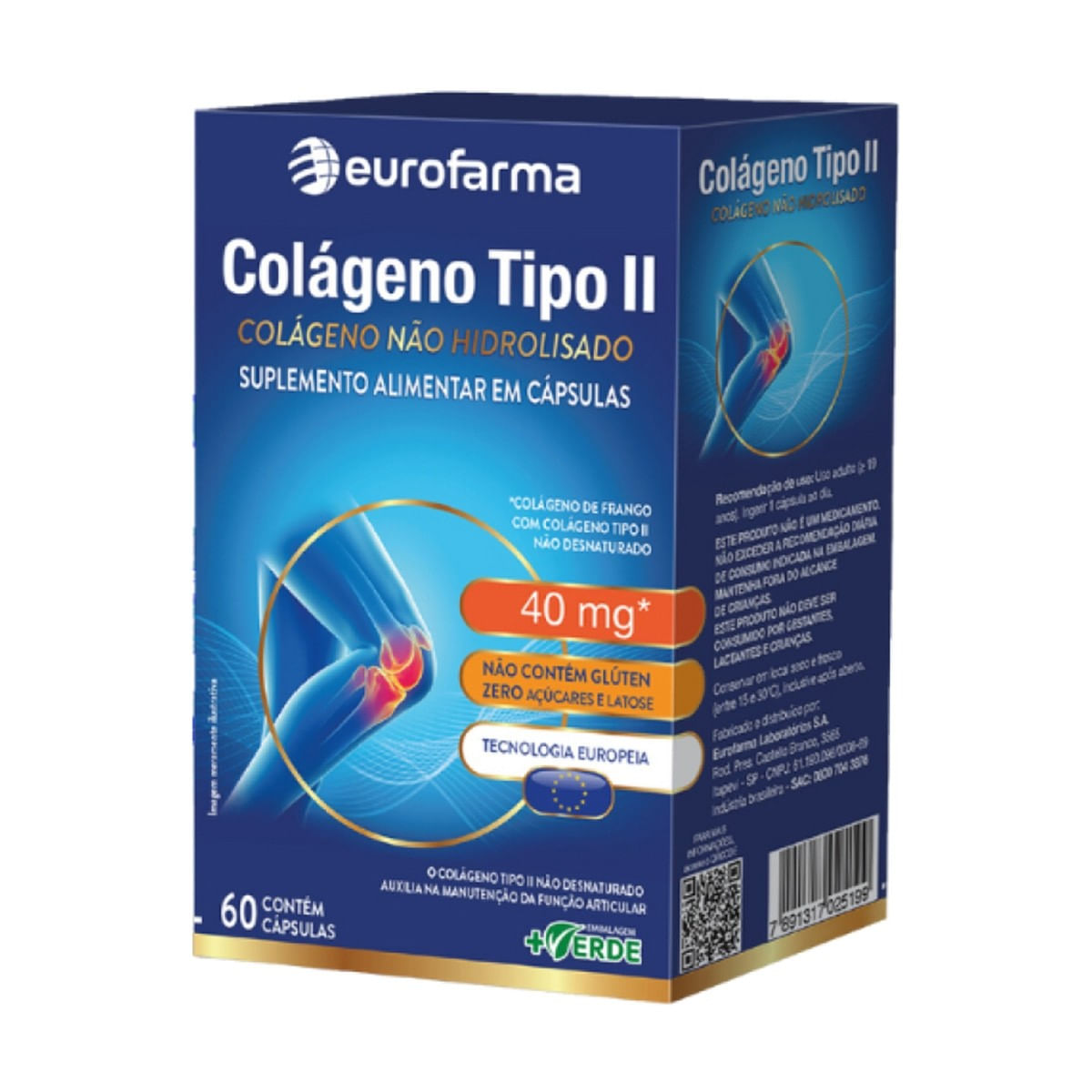 Colágeno 40mg Tipo II Não Hidrolisado Eurofarma 60 Cápsulas