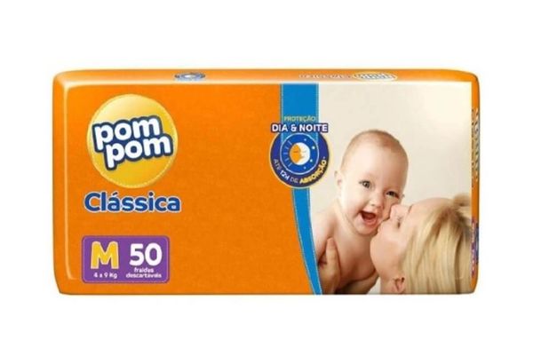 Fralda Pom Pom Clássica Mega M com 50 Unidades