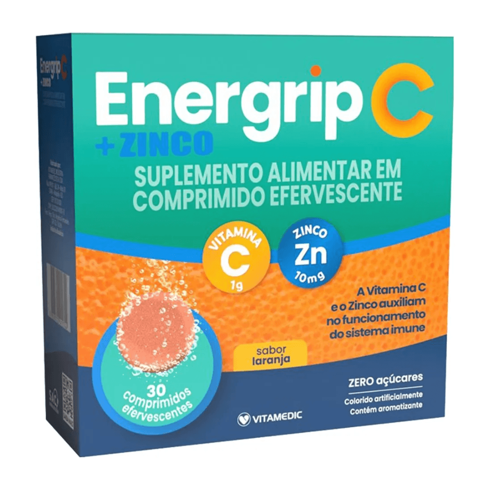 Vitamina C 1g + Zinco 10mg Energrip C com 30 Comprimidos Efervescente